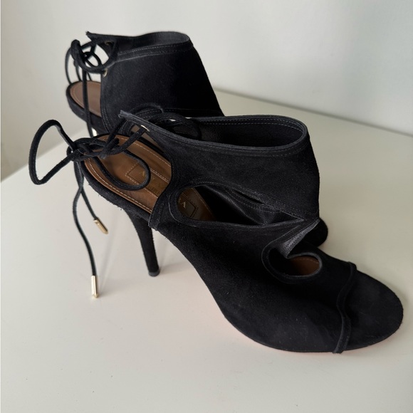 Aquazzura Black suede cut out heel size 39 1/2 8.5 - Picture 8 of 10